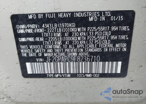 2015 Subaru Xv Crosstrek 2.0I Limited из США, поврежденный, VIN JF2GPAPC9F8236710